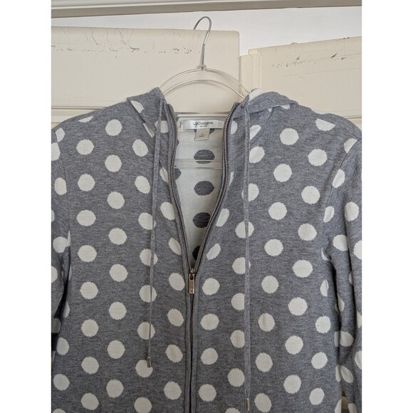 Liz Claiborne New York Zip Hoodie Sweater in Medium 100%  Gray White Polka Dot - Picture 4 of 9
